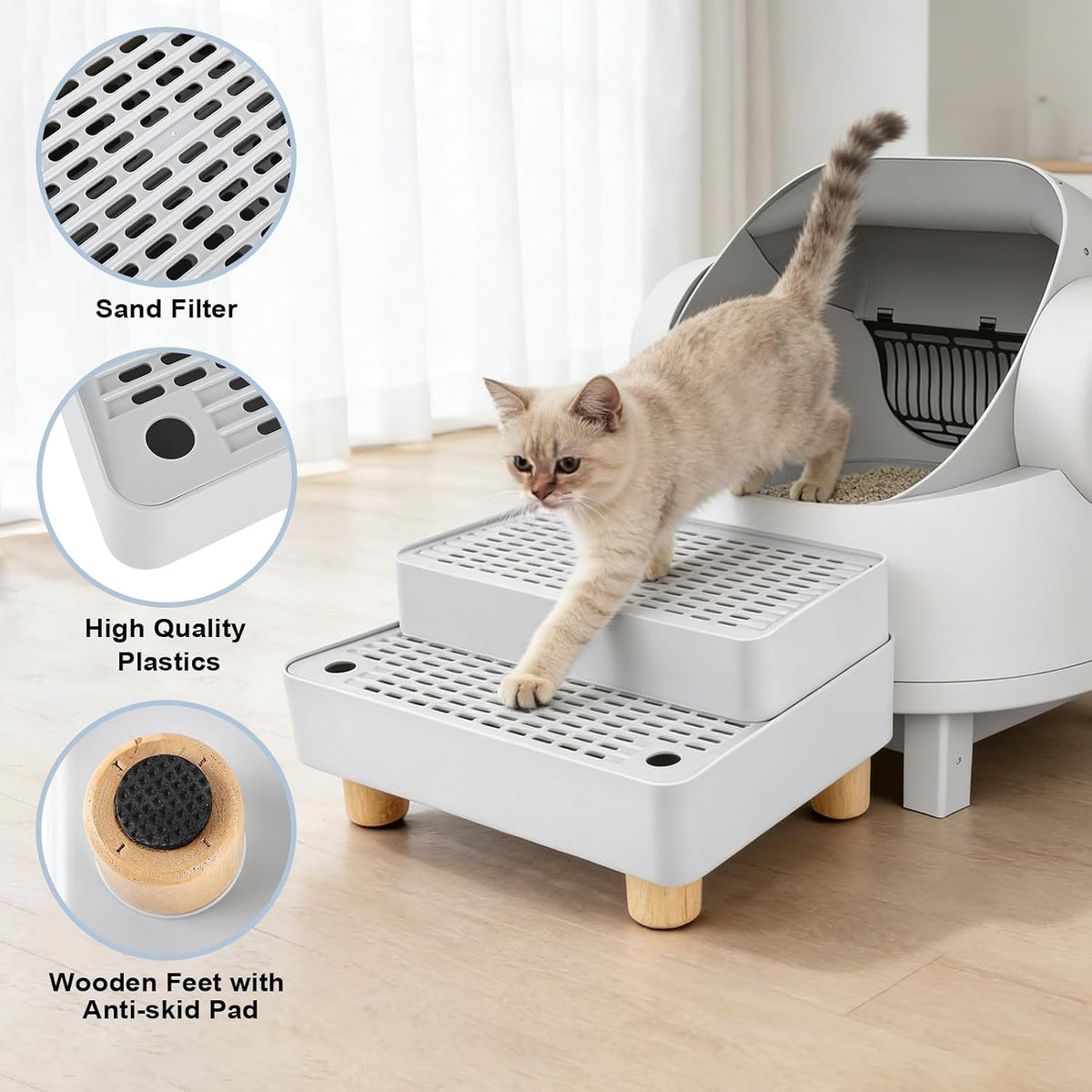 Adjustable Litter Box Step, Cat Ramp for Litter Box, 2 Steps - Light Grey / 2 step - image 3