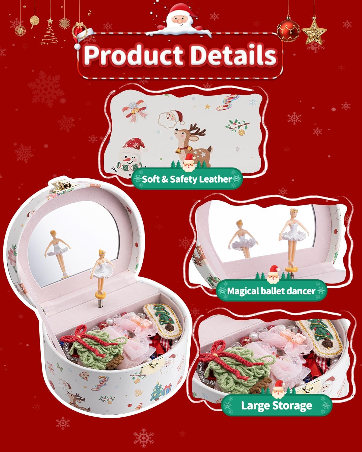 VLANDO Musical Jewelry Box for Girls - E.Christmas White - image 2