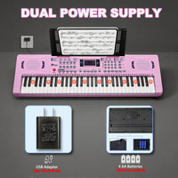 24HOCL pink electronic keyboard piano for kids with 61 lighted keys, LCD screen and microphone - view 10