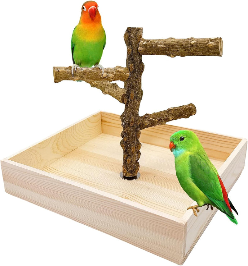 Natural Wood Bird Perch Stand Playground Parrot Toys Bird Cage