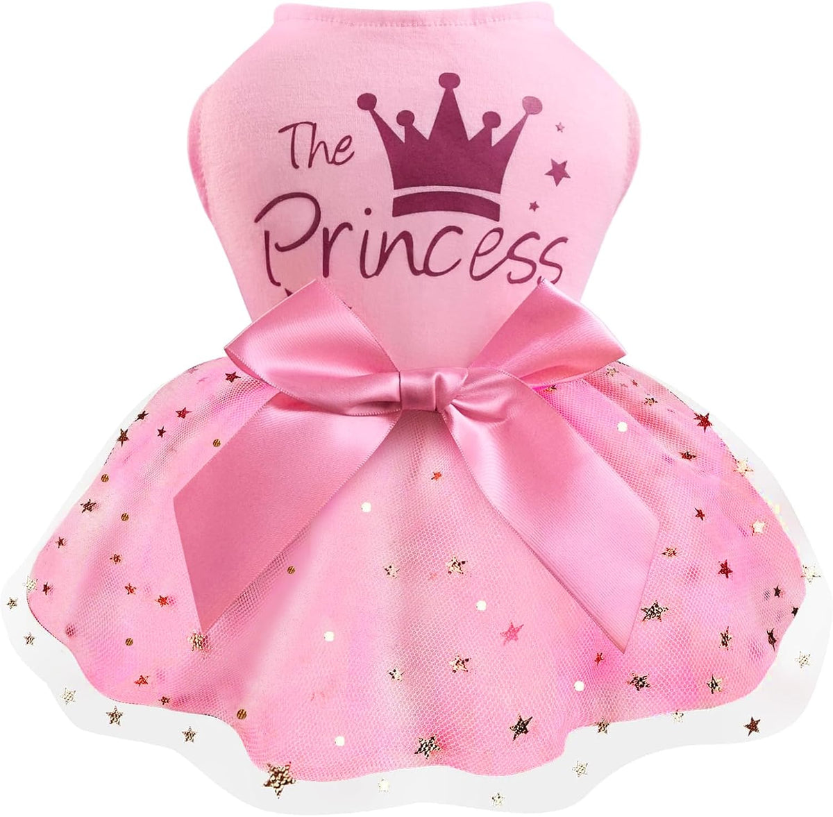 Idepet princess dog dress with bowknot in cotton and lace mesh for small dogs and cats