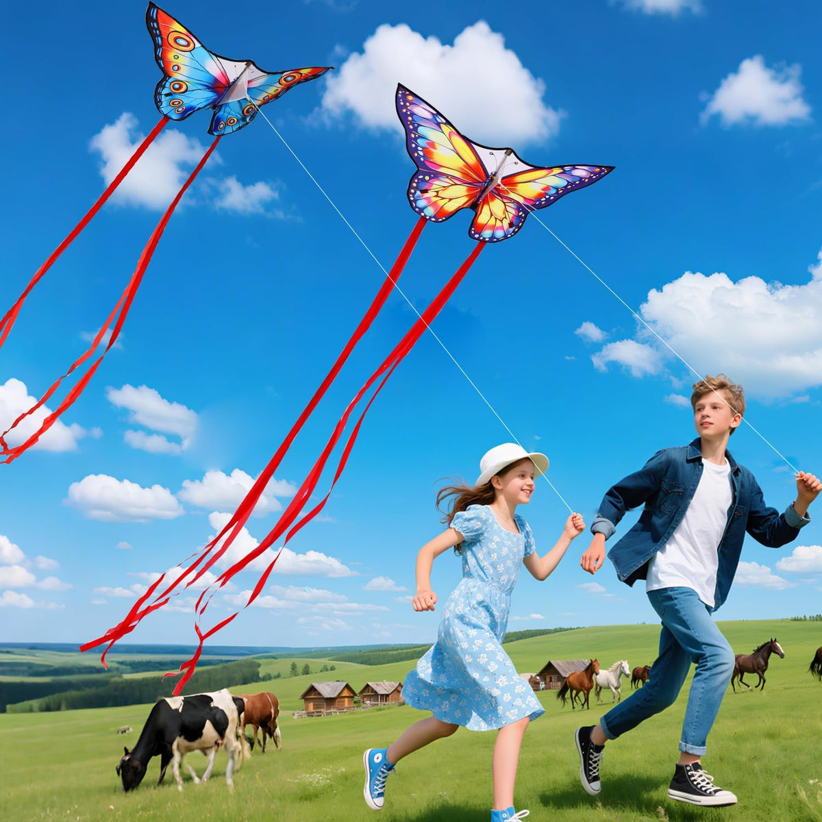 Xida Butterfly Kites for Kids and Adults Easy to Fly - 2 Pack (Peacork+Colorful) - image 3