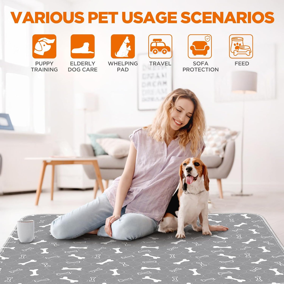 Washable Pee Pads for Dogs, 18"x24" - Gray / 48*60 Inch (Pack of 2) - image 2
