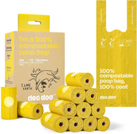 Deo Doo Compostable Dog Poop Bags with Handles 144 Bags - Yellow-100% Compostable