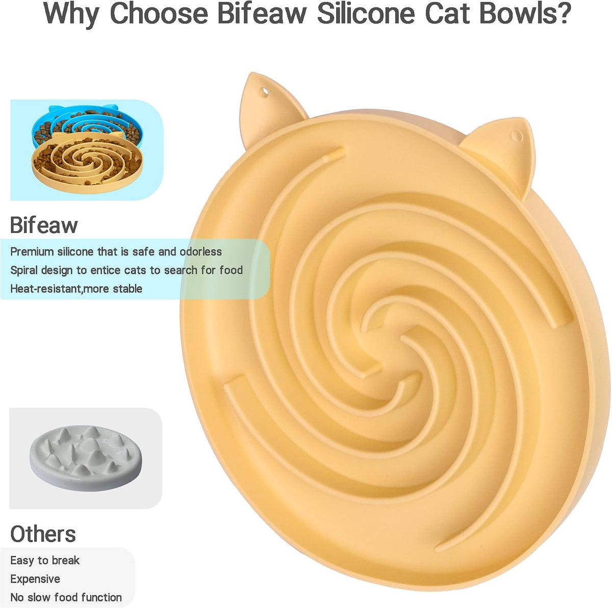 Slow Feeder Cat Bowl, Easy to Clean Silicone Bowl - Yellow and Blue - image 2