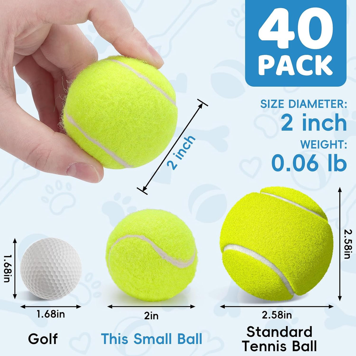 40 Pack 2 Inch Dog Tennis Balls, Small Tennis Balls for Dogs - Small-40P - image 2