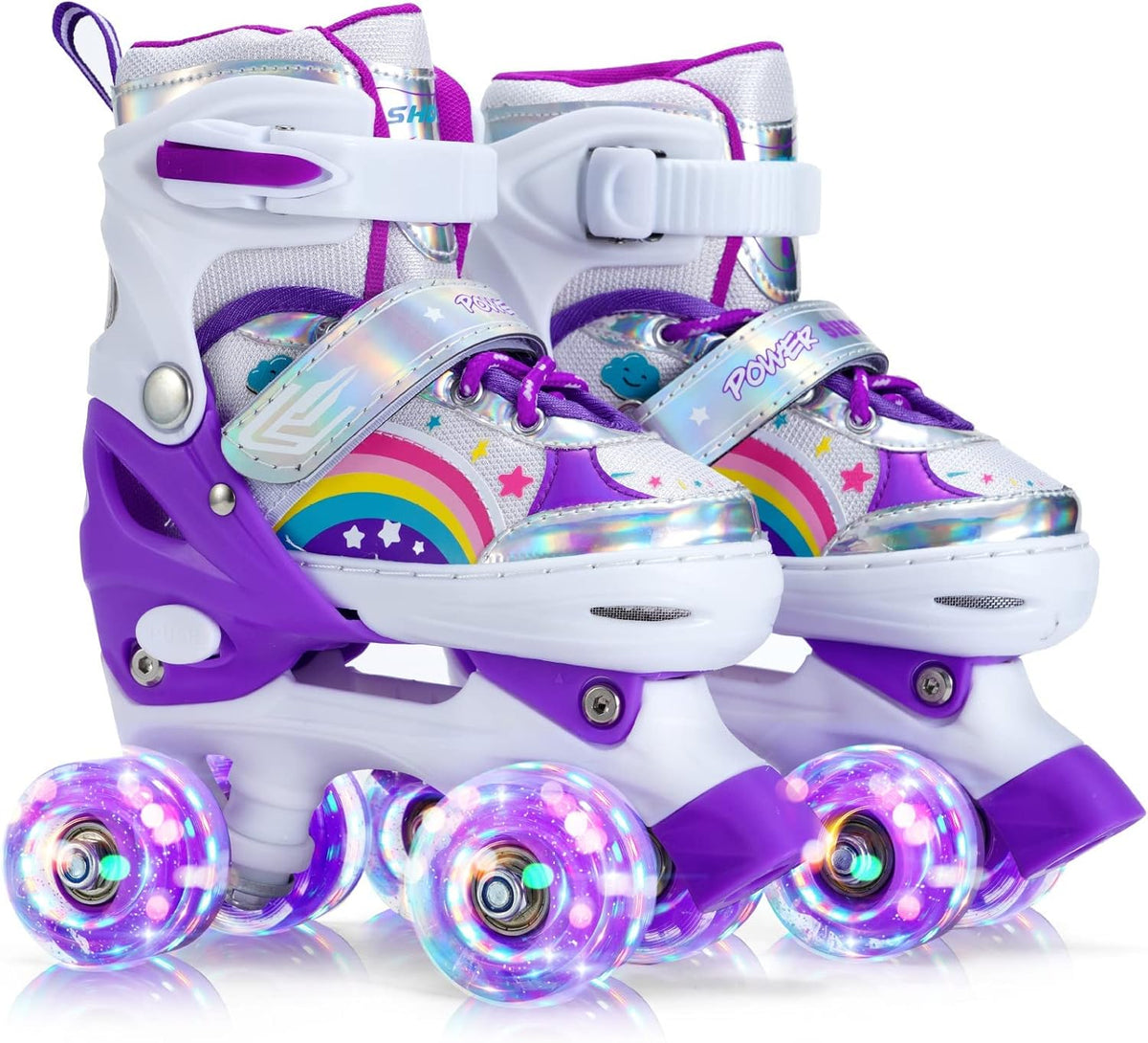 SHDSL pink rainbow light up adjustable roller skates for girls - view 5
