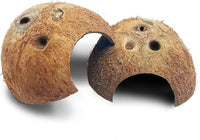 PINVNBY Natural Coconut Reptile Hideouts Lizard, Coco Hut Hermit Crab Hut Aquarium Fish Hide Cave for Small Reptile Crested Gecko Leopard Gecko Spider Snail Climber Toys (2 PCS Natural Surface)