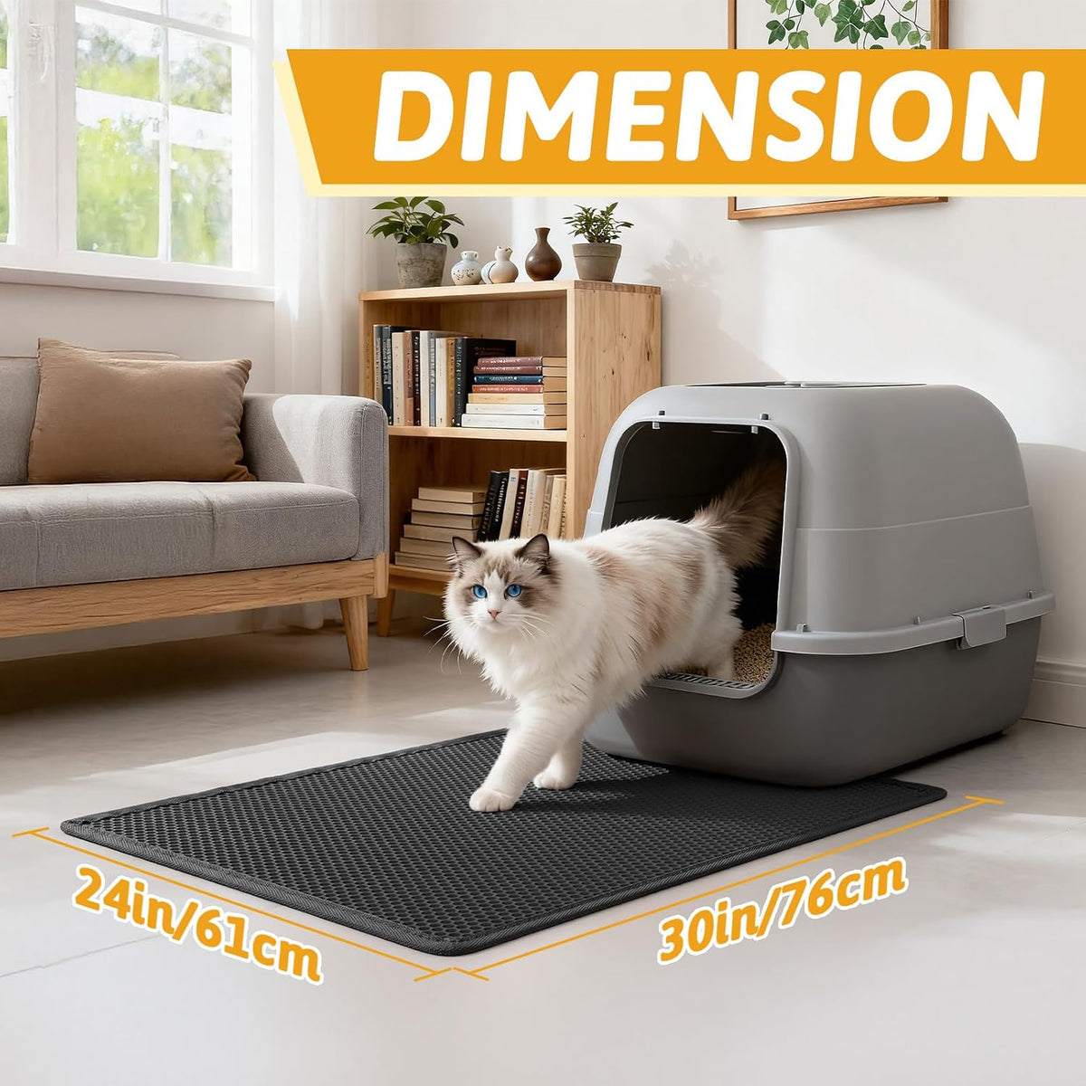 Pieviev Cat Litter Mat, Double-Layer Waterproof Litter Trap - Black / 30x24 Inch - image 2