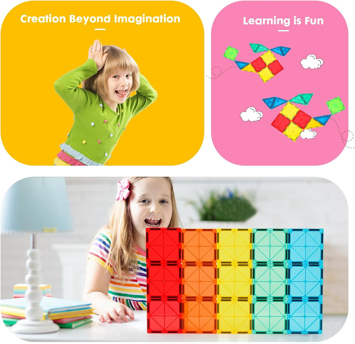 Gemmicc 100 PCS Magnetic Tiles with 2 Cars - 63 PCS - image 2