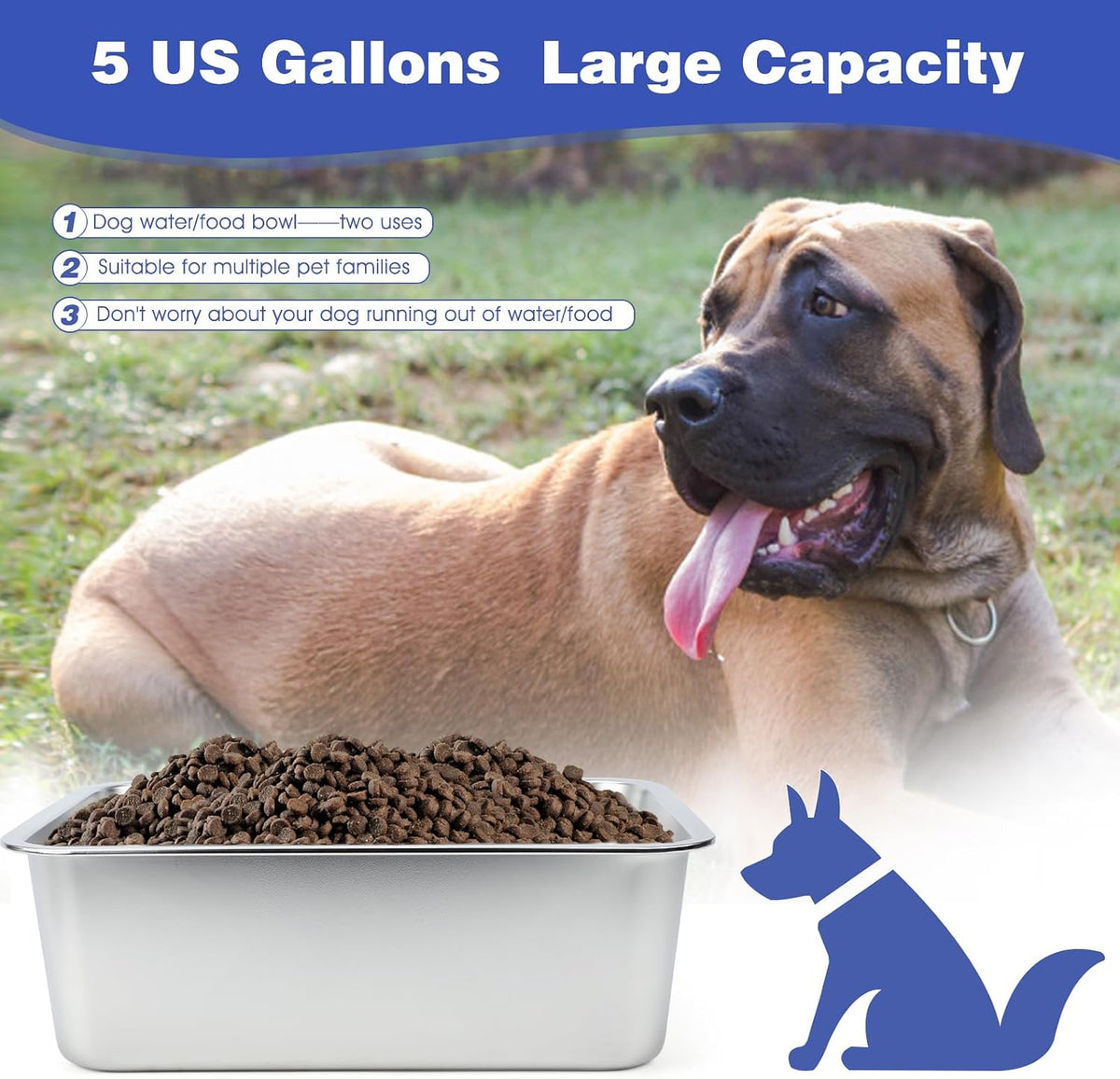 3 Gallon Large Dog Water Bowl, Stainless Steel Bowl, Giant Dogs – Essentials for Dogs - 1PCS(Original Color) / 5 Gallons - image 3