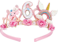SuPoo 4th Birthday Headband Flower Crown for Girls Princess Tiara 4th - Pink-6th