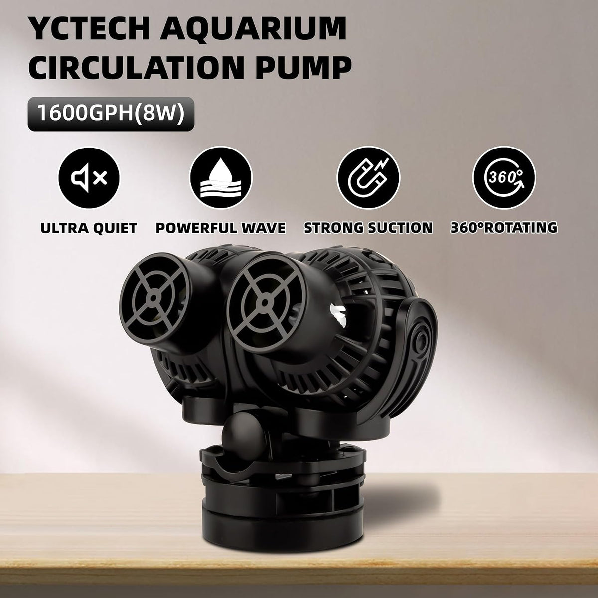 Aquarium Wave Maker Pump: 8W 1600GPH 360°Adjustable Power Head Fish - image 2
