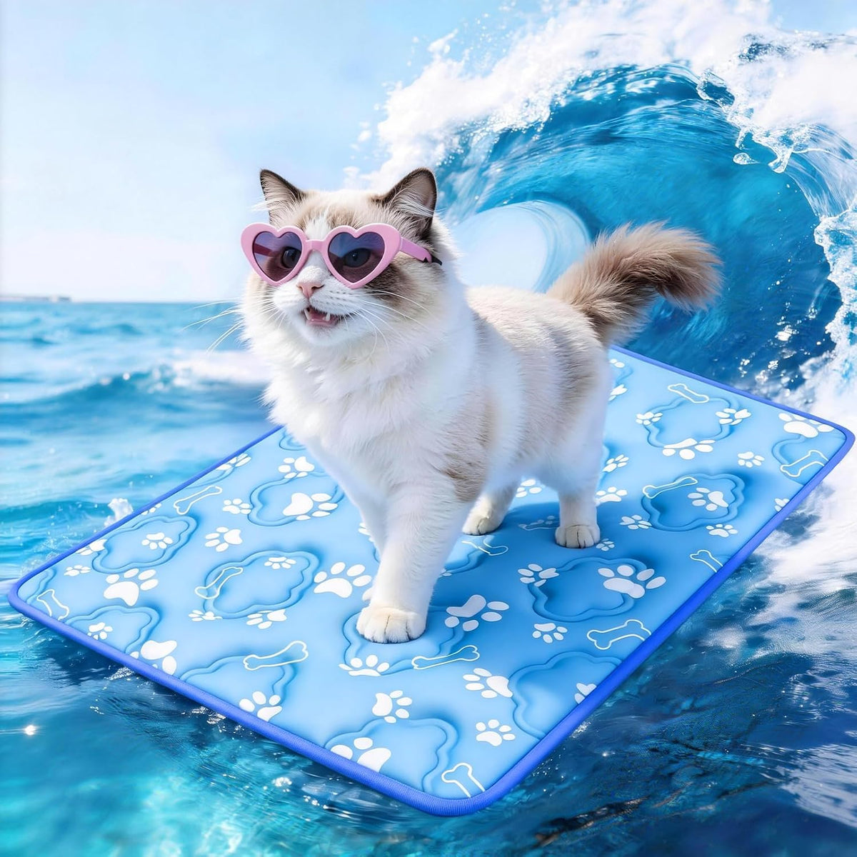 Dog Cooling Mat, Extra Large Cooling Dog Bed Mat for Indoor & Outdoor, Q-Max>0.5, Machine Washable - Blue / Small
