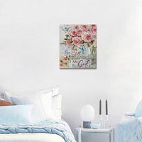 Farmhouse Rose Wall Art Christian Scripture Pictures Pink Rose Wall Decor Rustic Floral Butterfly Canvas Print Painting Artwork for Bathroom Living Room Bedroom 20"x24"