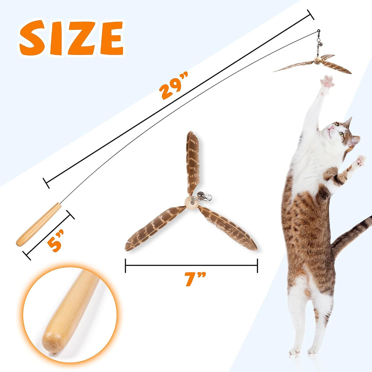 JXFUKAL Cat Wand Toys, Interactive Cat Toys with 3 Feather Refills, 29'' Flexible Steel Wire - Set A - image 3