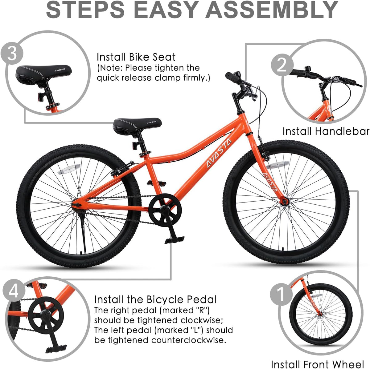AVASTA Bilbo 18 20 24 Inch Kids Bike for Boys Girls Youth 5-14 Years - Orange / 24 Inch with Kickstand - image 3