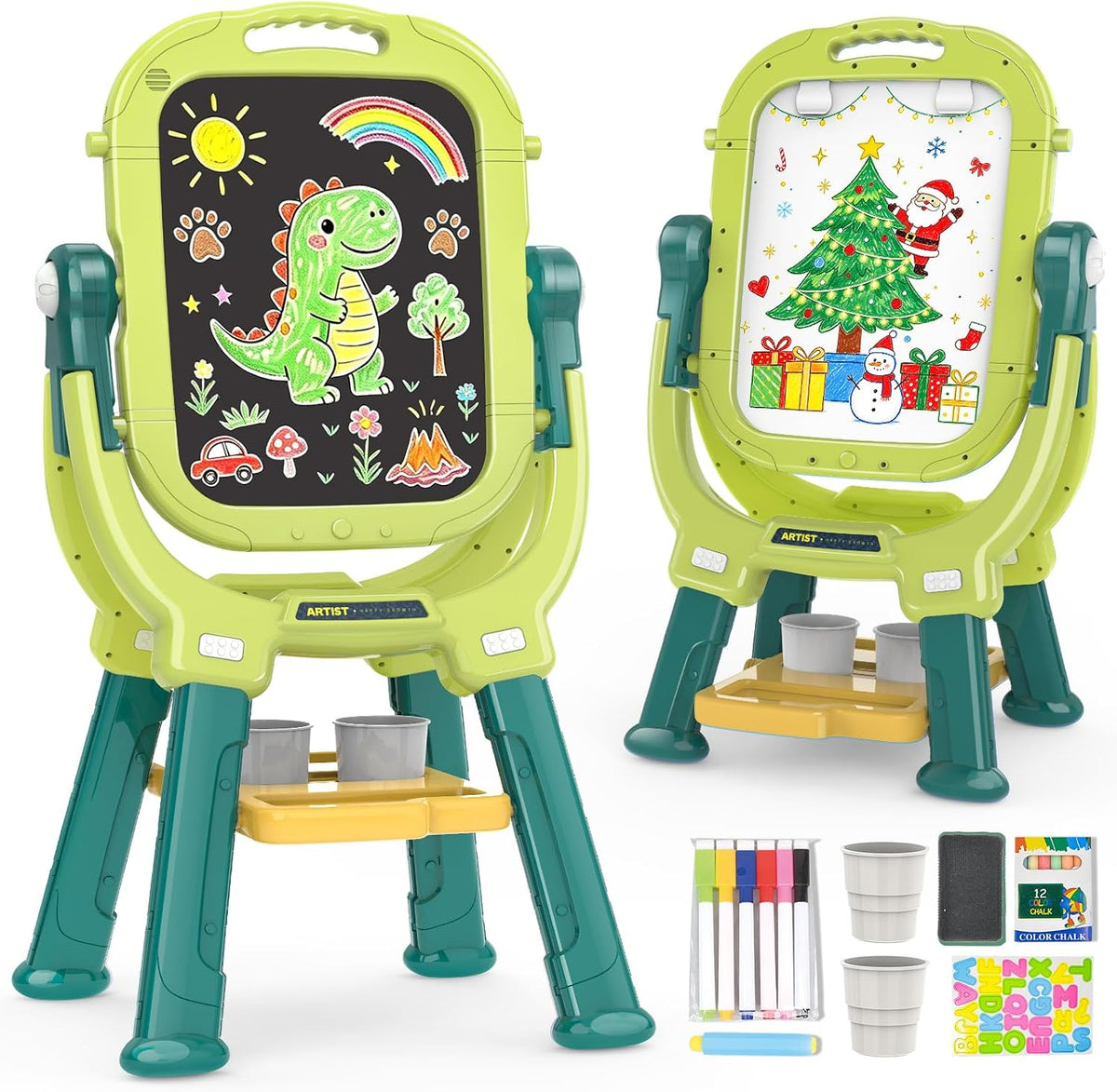 Kids Easel for Toddler Age 3 4 5 Magnetic Double-Sided Drawing Board - Green