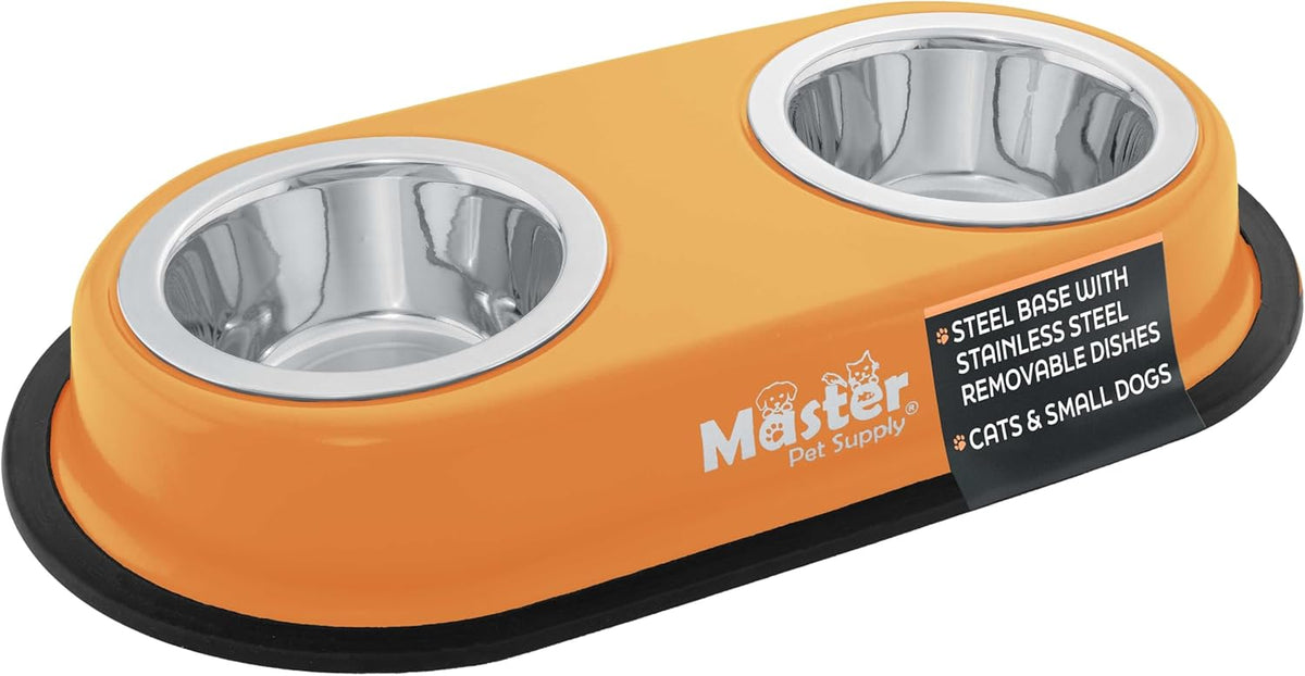 Master Pet Supply Double Dog Bowls Set with Elevated Base Black Velvet – Essentials for Dogs - Mango Tango
