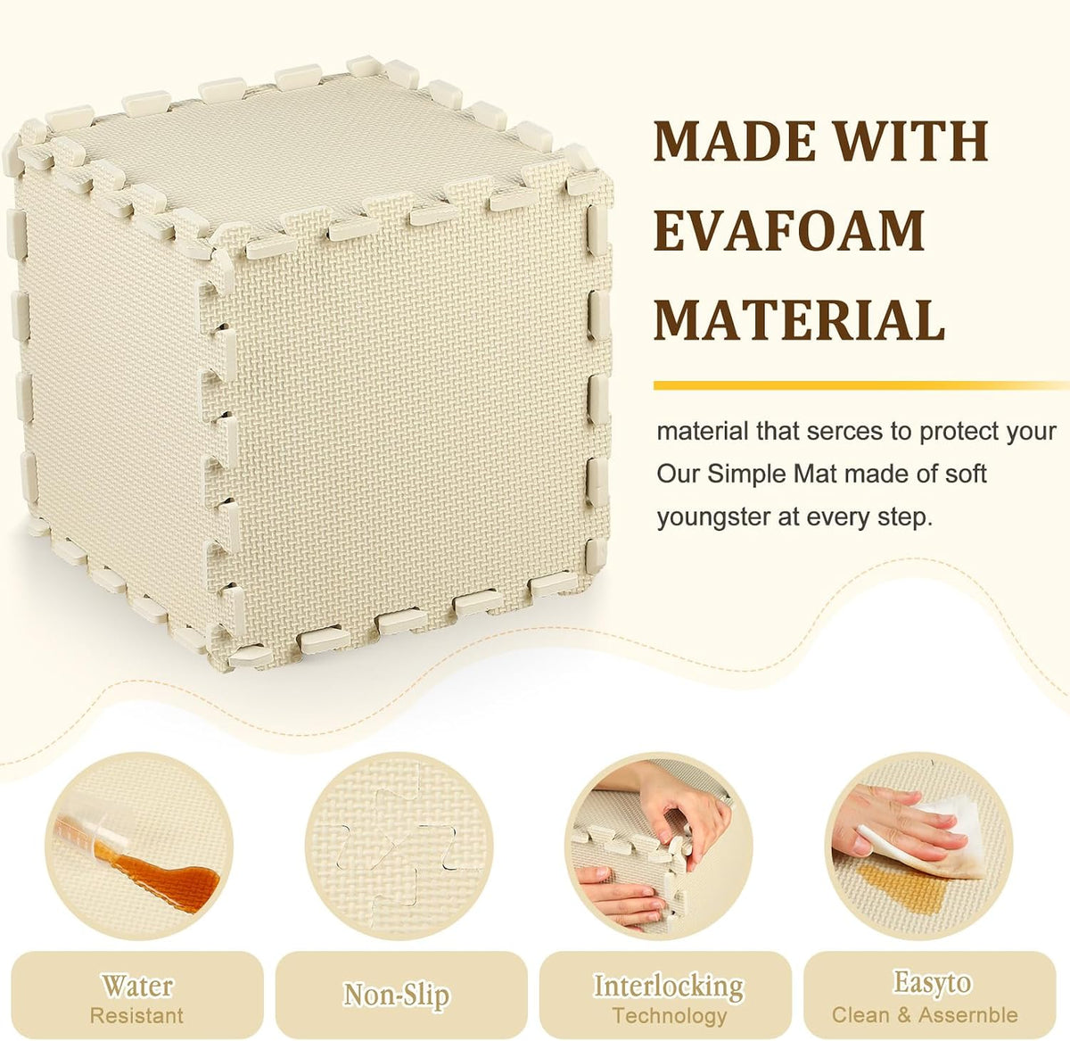 Nuanchu 60 PCS Kids Foam Puzzle Mat, Cream - White - image 3