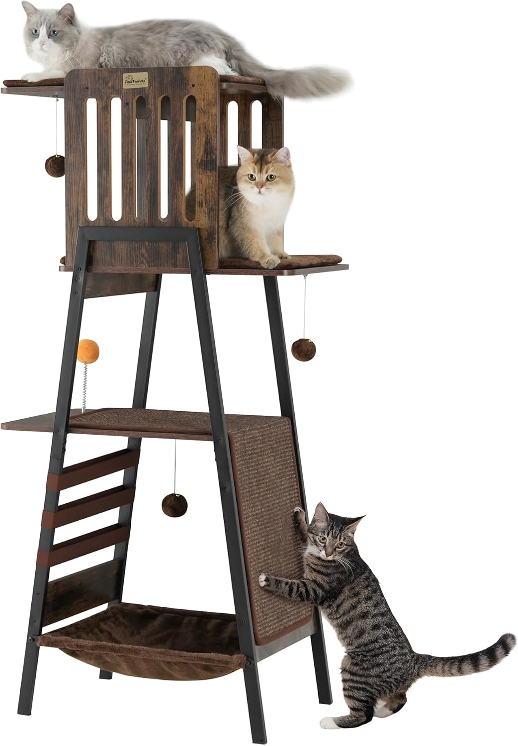 Modern Cat Tree, Big Hammock - Rustic Brown