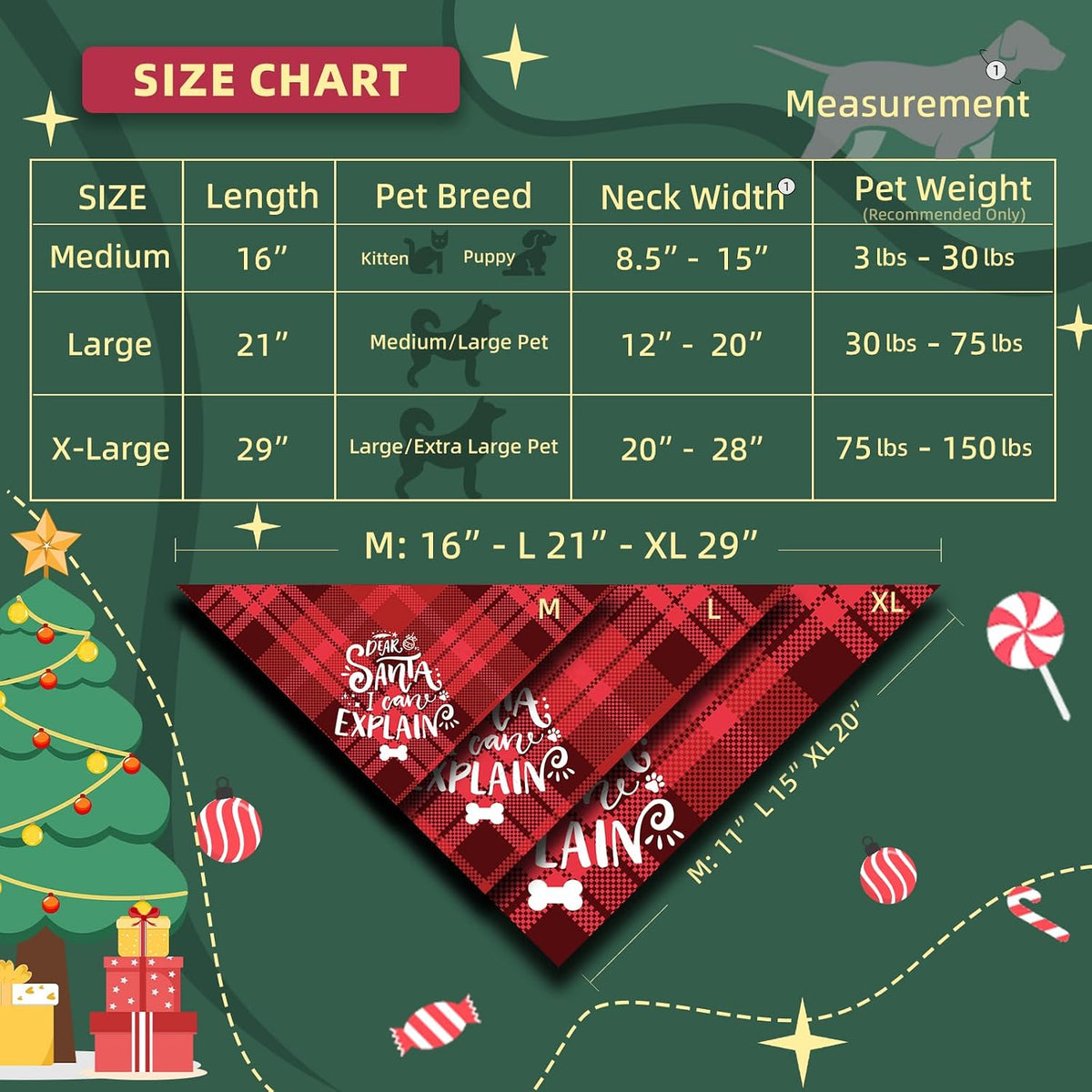 Fall Dog Bandana Artistic Sketch Maple Leaf Golden Orange - Red Plaid - Santa I Can Explain / Large - image 3