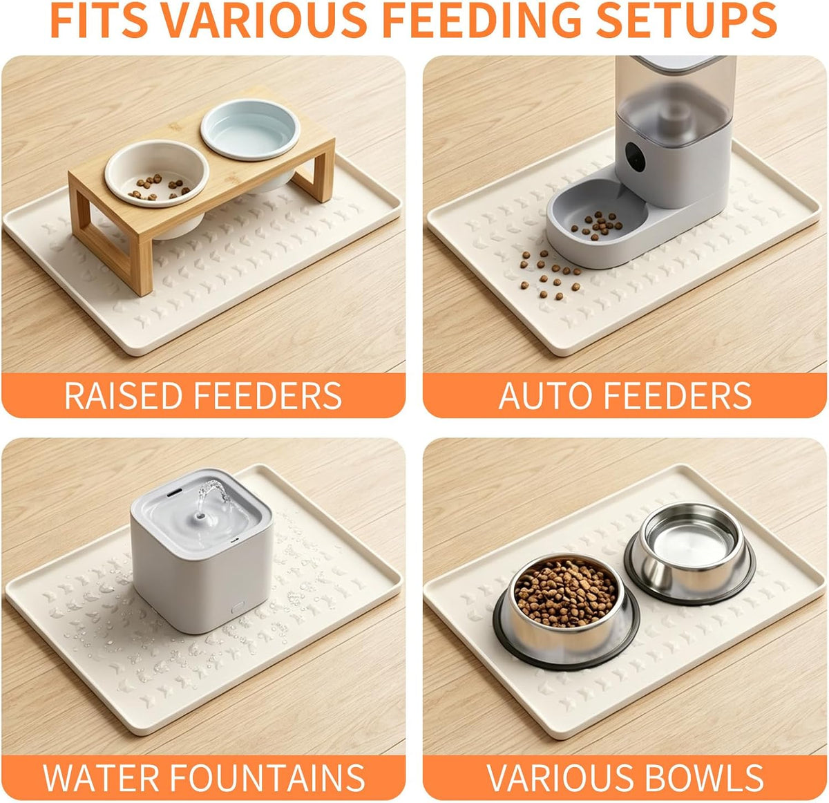 Silicone Pet Feeding Mat, Dog Cat Food Water Bowl Mat - Beige / 18.5"L x 11.5"W - image 2