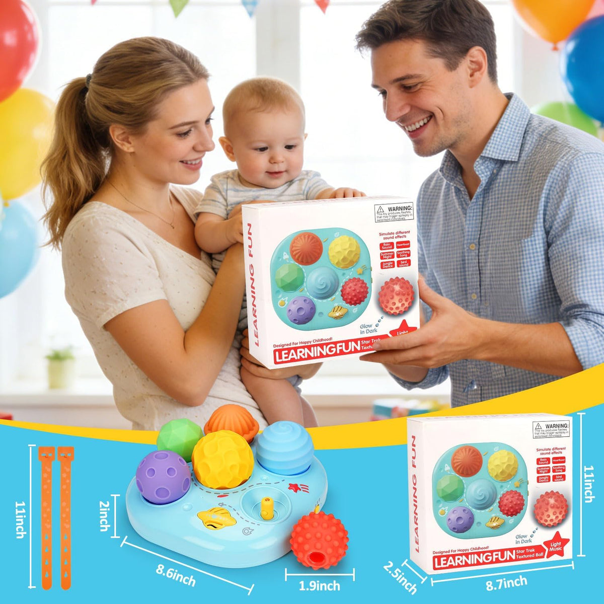 Tsomtto musical light up baby toy with six colorful soft sensory balls - view 2