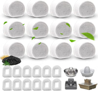 24 Pack Pet Fountain Replacement Filters - 12 Carbon Filters+ 12 Sponges