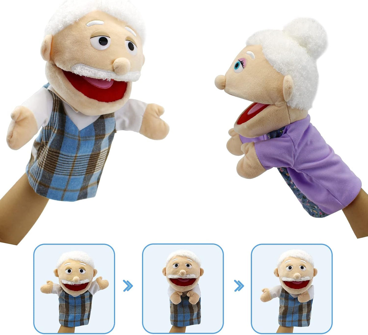 Family Hand Puppets,Puppets for Kids Role Paly Family Members 13.4 INCH Multi-Ethnic Puppets Plush - Big F-gf - image 3