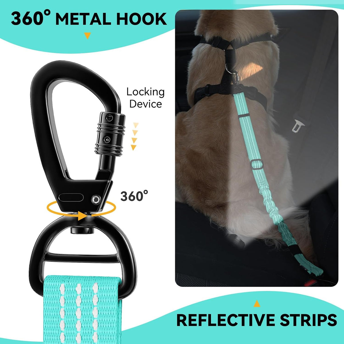 Pawaboo 2Pack Dog Car Seatbelt - AE-Lake Blue + Black - image 2
