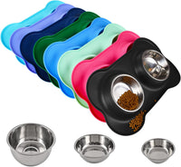 Dog Bowls 2 Stainless Steel Bowl for Pet Water and Food Feeder - 6½ oz ea / Black