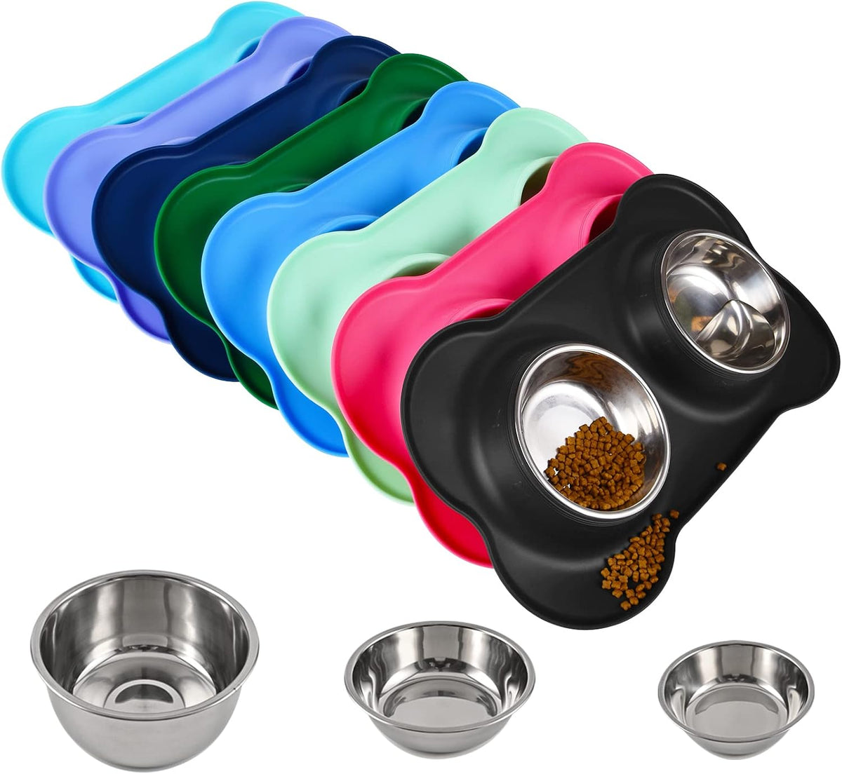 Dog Bowls 2 Stainless Steel Bowl for Pet Water and Food Feeder - 6½ oz ea / Black