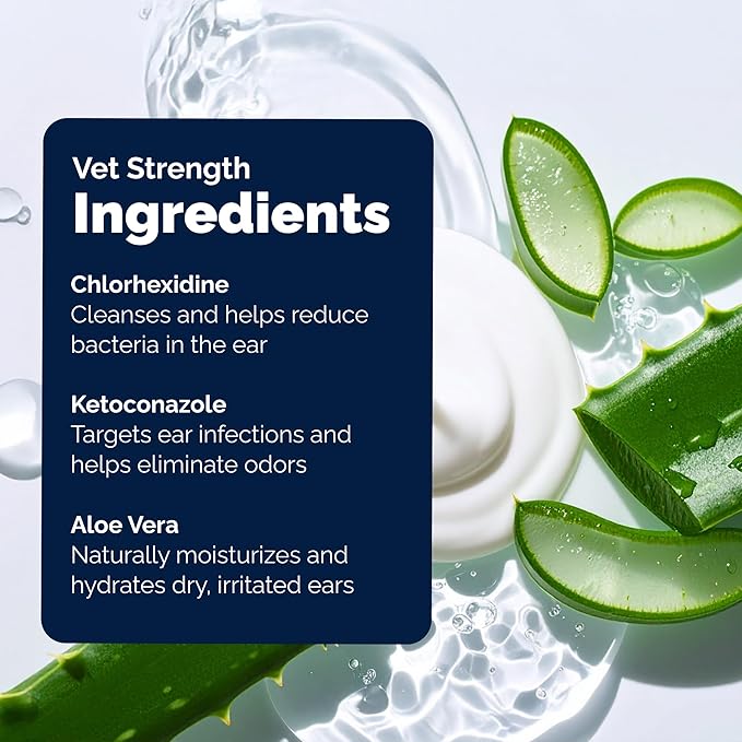 Vetnique Oticbliss Advanced Strength Medicated Dog Ear Infection Treatment, Antiseptic Ear Cleaner for Cat & Dog Ear Cleaning Solution Chlorhexidine & Ketoconazole (6oz Flush)