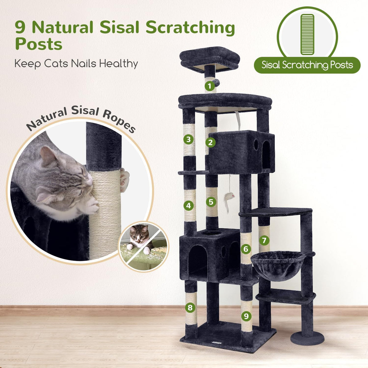 Globlazer Giant Cat Tree for Indoor Large Cats, F83 - 83inch / Dark Grey - image 4
