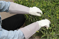 HANDLANDY Long Gardening Gloves for Men & Women, Thorn Proof Rose Pruning Gloves Leather Gauntlets Garden Glove Yard Work Glove (Small, Grey)