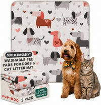 PUPIBOO Washable Pee Pads for Dogs and Cats - Pups & Hearts / 36 x 36 Inch (Pack of 2)