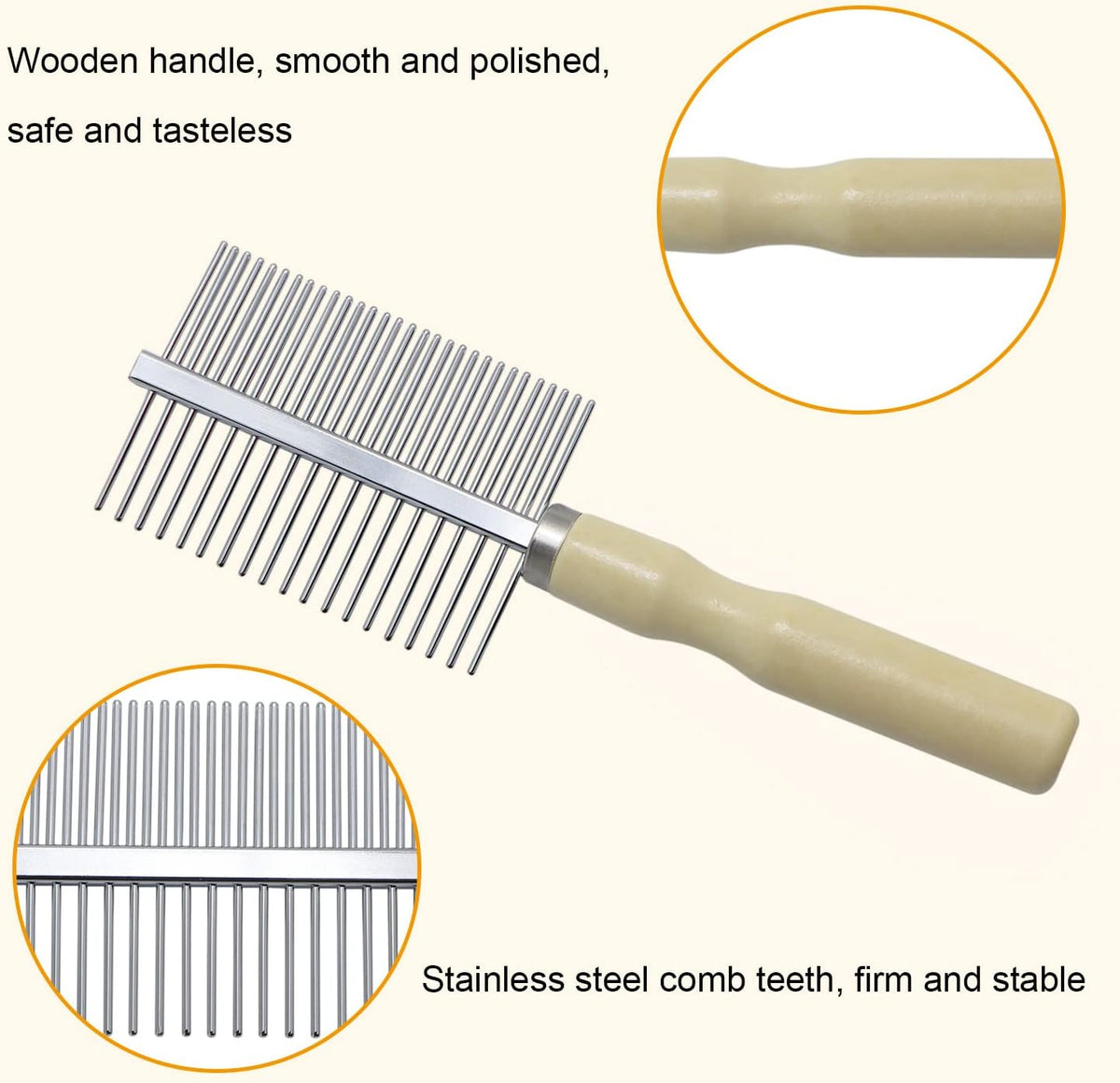 Wooden Handle Grooming Comb for Dogs Cats Pet – Essentials for Cats - Double-Sided Teech Comb - image 4