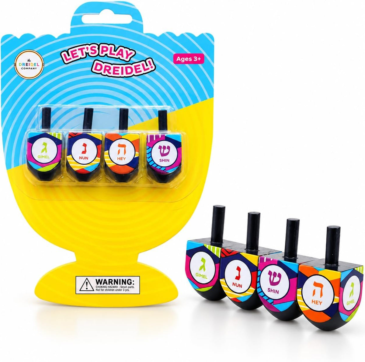 The Dreidel Company multi-colored hand painted wooden dreidels with Hebrew letters, 4-pack - view 3