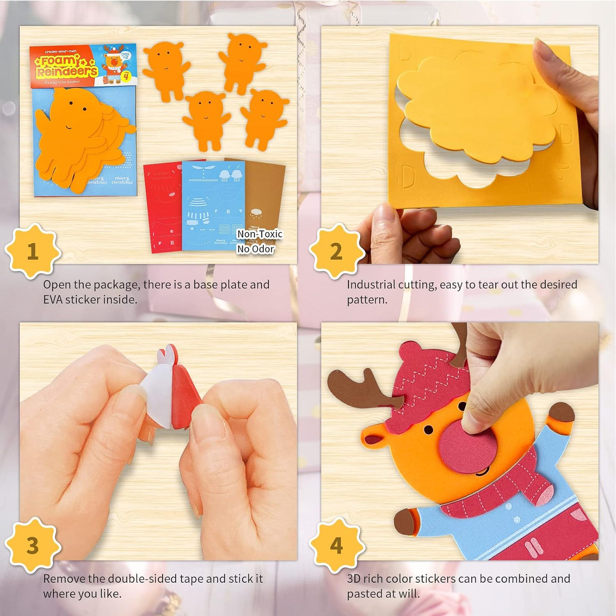 VKPI 4 Butterflies Foam Art Crafts Gift Kit - Reindeers - image 2