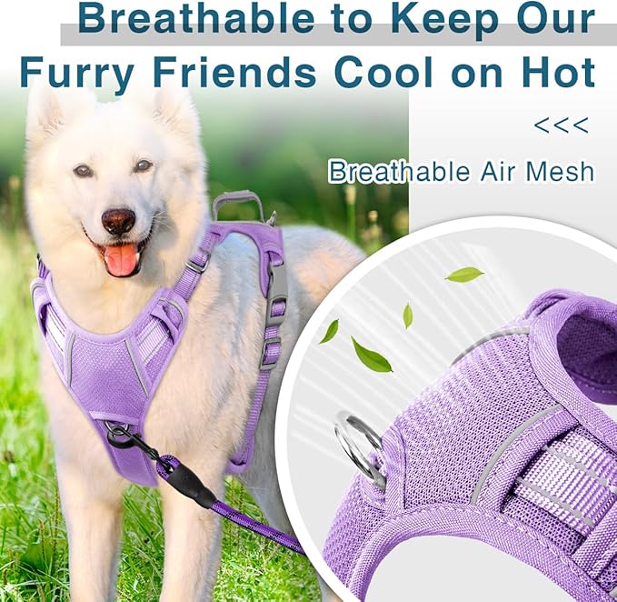 BARKBAY Dog Harness No Pull with ID Tag Pocket - Heavy Duty, Reflective, Easy Control for Large Dogs(Violet Purple,XL)
