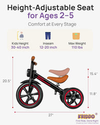 KRIDDO Tricycle for Toddlers 2-5 Years: Rubber Front Wheel - Black - image 2