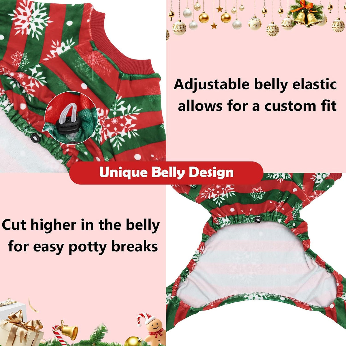 CuteBone Small Dogs Outfit Soft Puppy Onesies Pjs Christmas Dog - Stripe Snowflakes / Medium - image 4