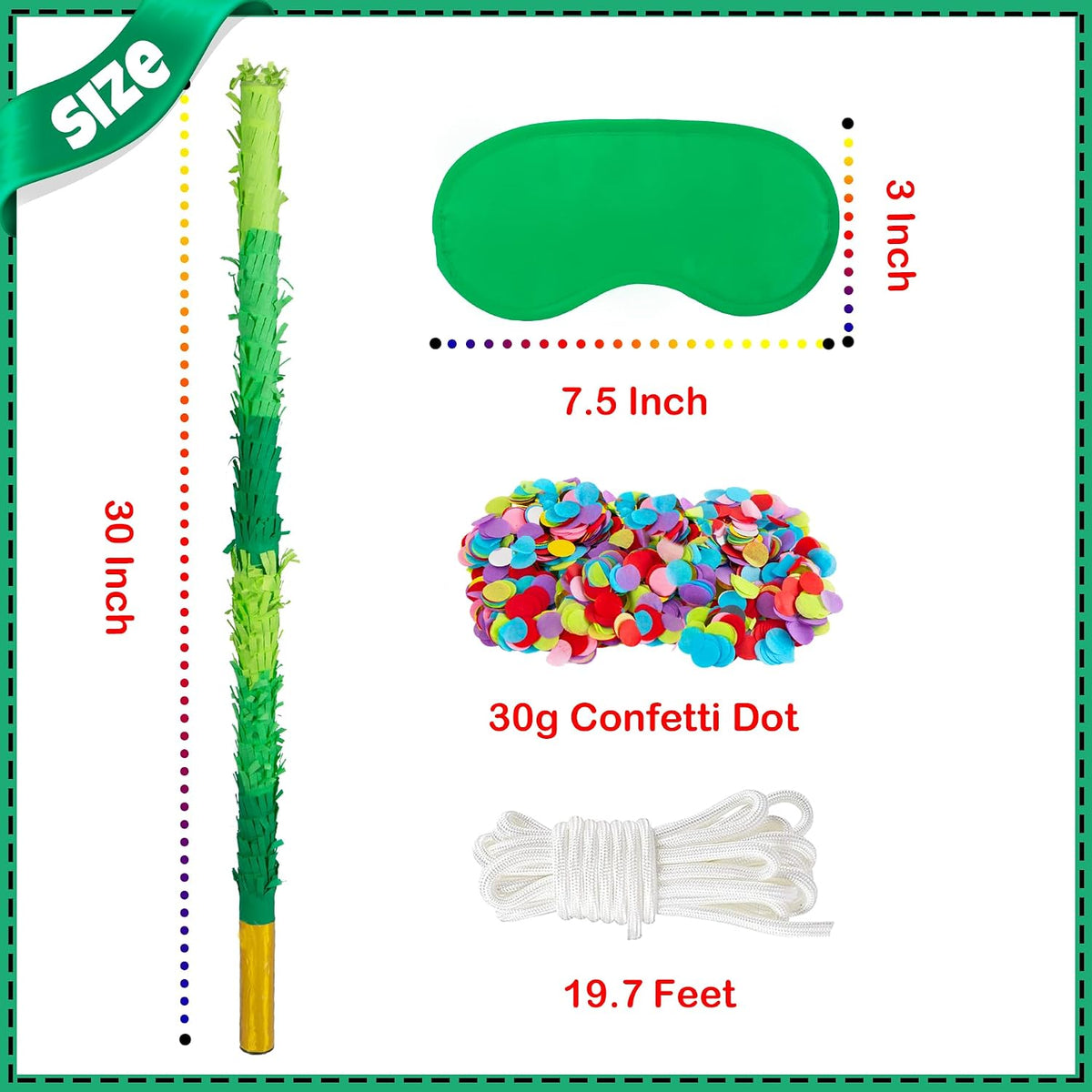 PCFING 30 inch rainbow piñata stick kit with blindfold and rope - view 13