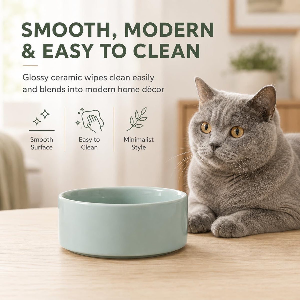 Cat Bowls Set of Two, 5.1” Ceramic Cat Food Bowls - Light Green / 2 Bowls - 5.1" - image 3