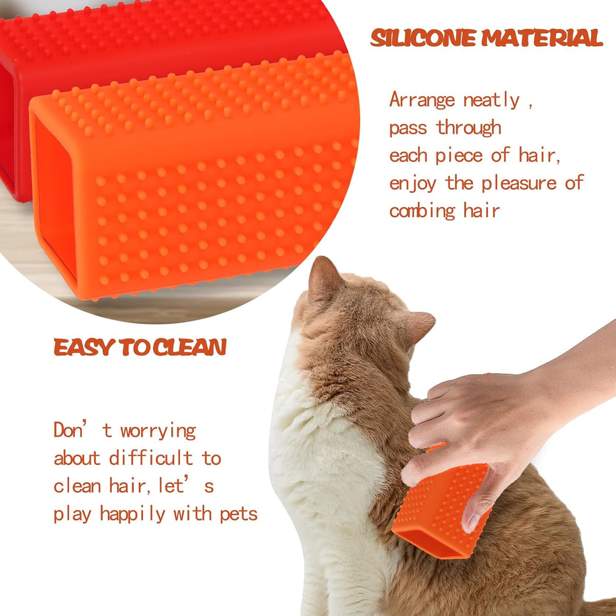 2pcs Pet Dog Cat Hair Remover, Pet Hair Removal Tool - orange and light blue - image 3