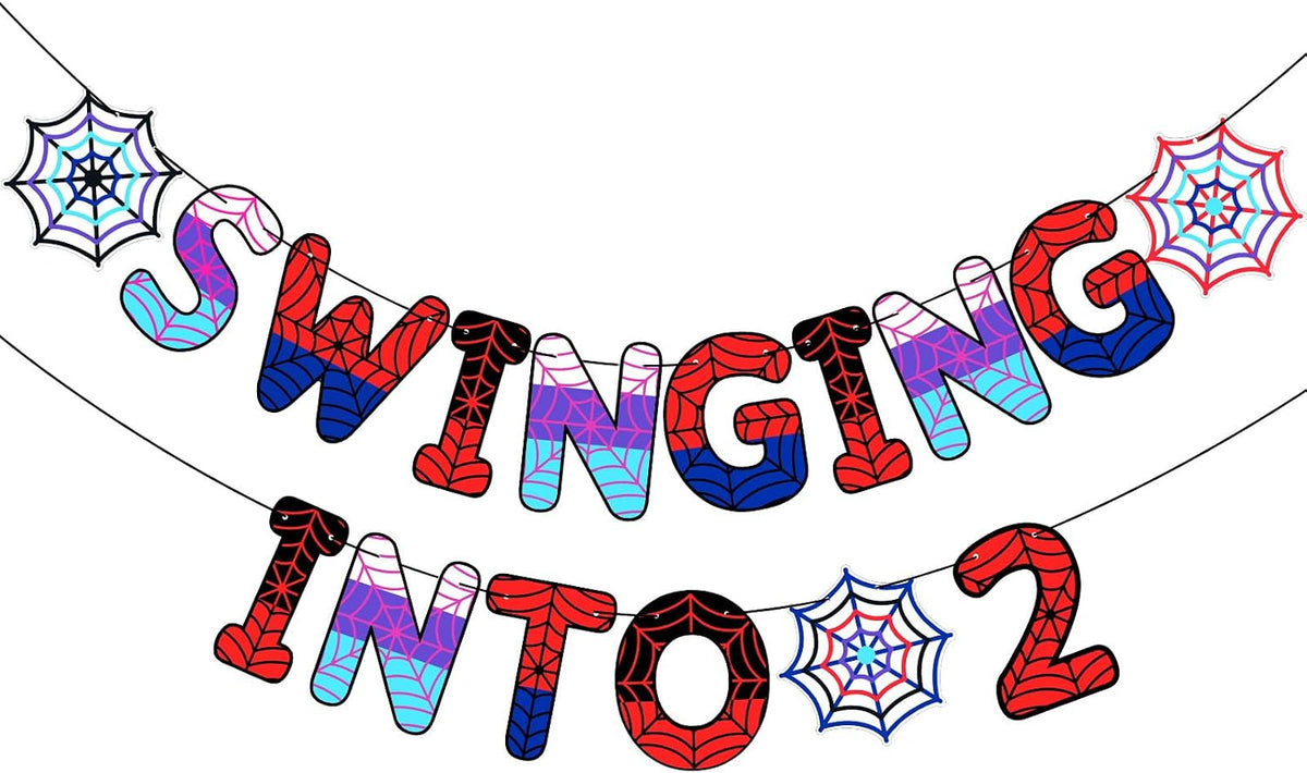 TaoBary Spider Theme 4th Birthday Banner Swinging into 4 - Friends Colors / 2nd