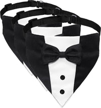 GOYOSWA Dog Tuxedo Suit Wedding Bandana Collar with Bow Tie - Large: Neck 15"-25" (Pack of 3)