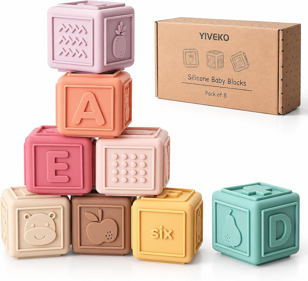 Baby Blocks Stacking for Babies Silicone Soft Building Blocks - Vintage