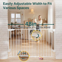 Cumbor 31.6-48" No Bottom Bar Baby Gate for Stairs, 2-in-1 Auto Close Dog Gate Indoor, Hardware Mounted Pet Gate for Doorways with Large Walk Thru Door, Child-Proof Safety Gate for Kids (White)